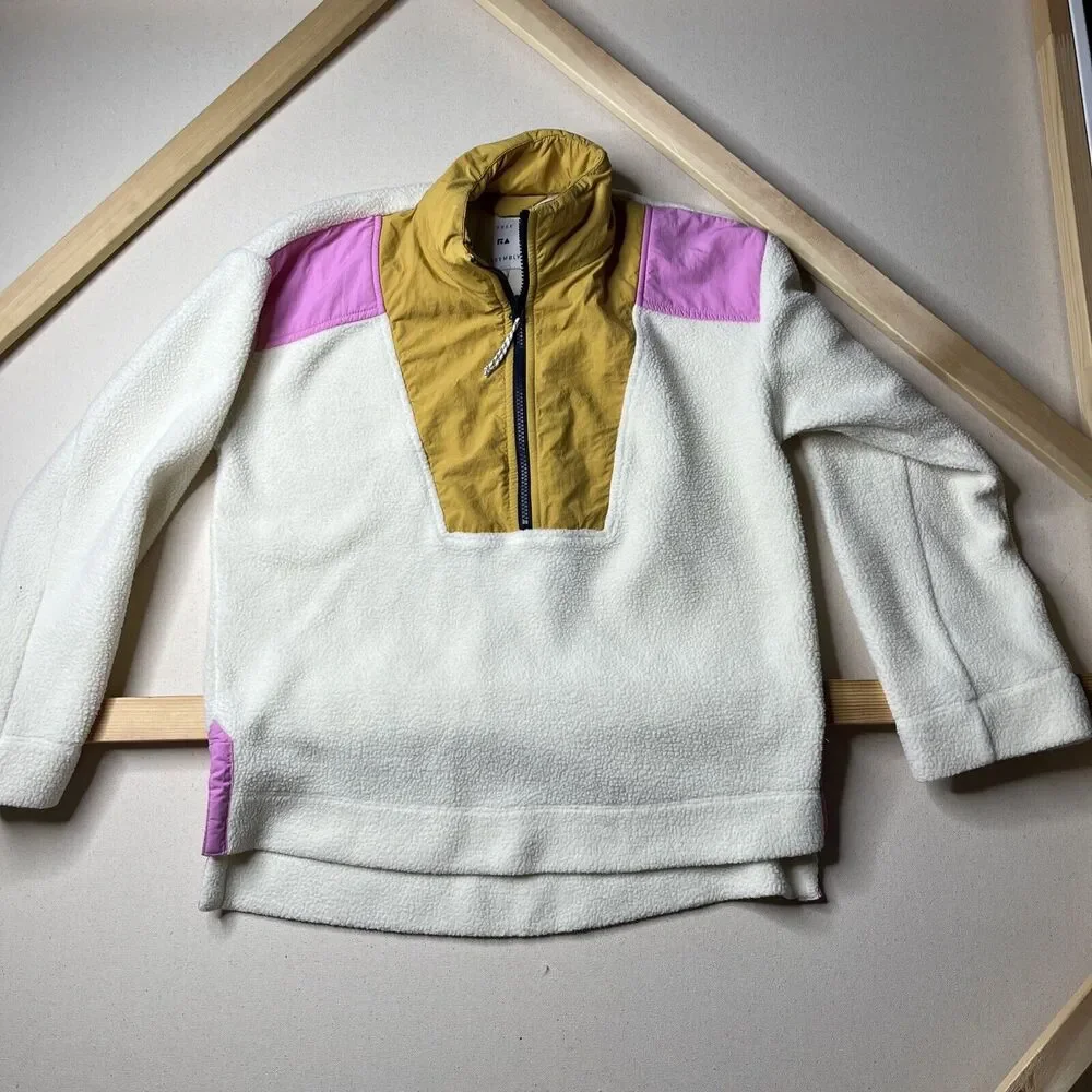 Free Assembly Women's Small Fleece Jacket Pullover 1/4 Zip Multicolor Retro - Picture 1 of 8